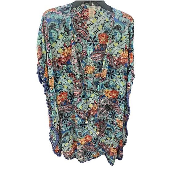 Bleu Rod Beattie Blue Pom Fringe Size Small Swim Coverup EUC - Picture 2 of 7